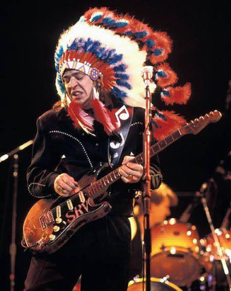 Stevie Ray Vaughan On Stage in Headdress