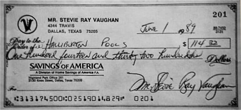 1989 cheque to Halliwell Pools, Dallas