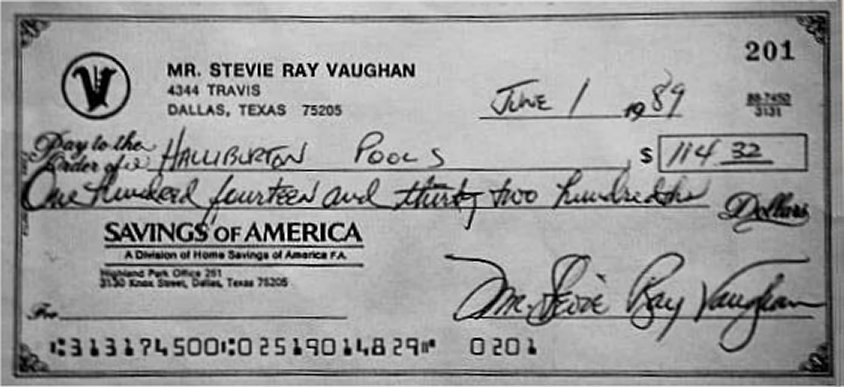 1989 cheque to Halliwell Pools, Dallas