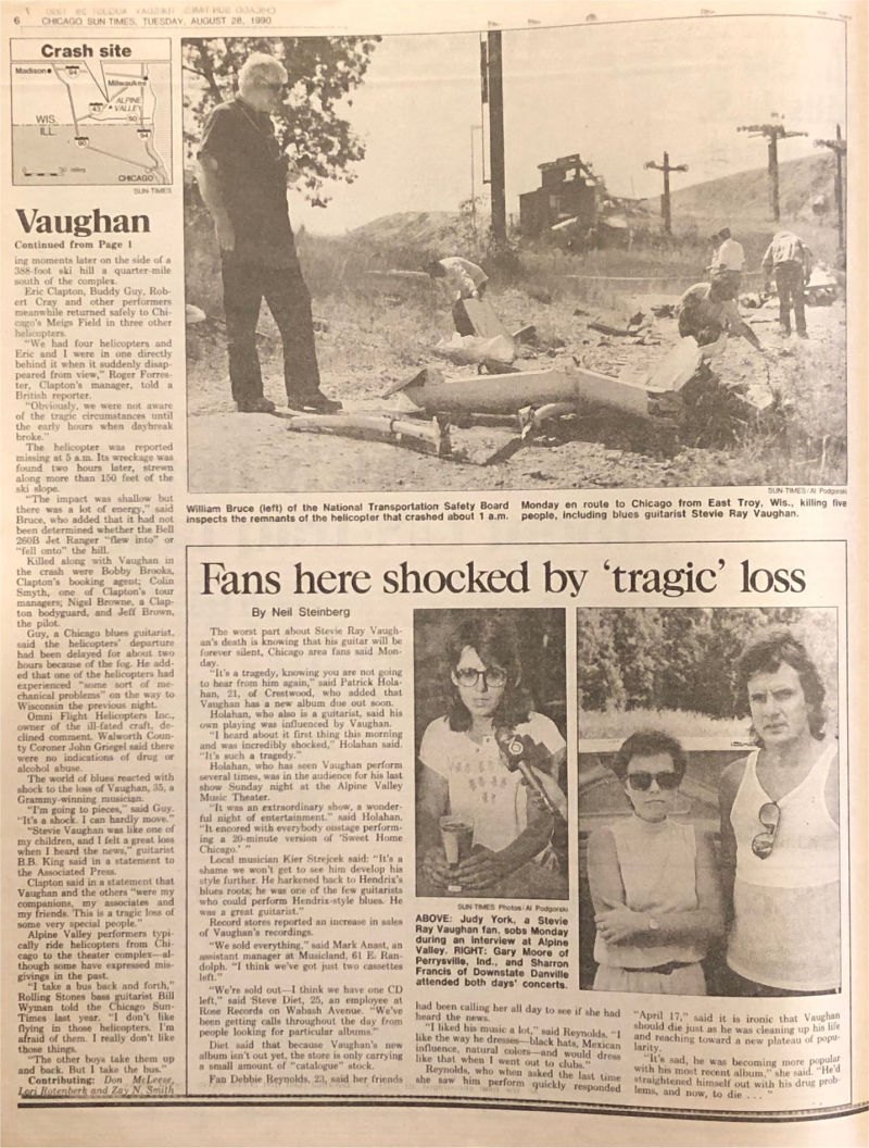 Stevie Ray Vaughan Death Newspaper Report