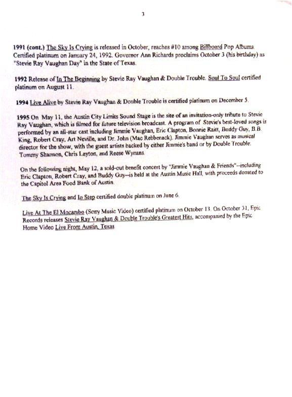 Stevie Ray Vaughan Greatest Hits Press Pack