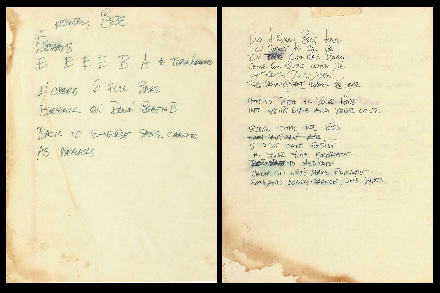 Honey Bee Handwitten Lyrics