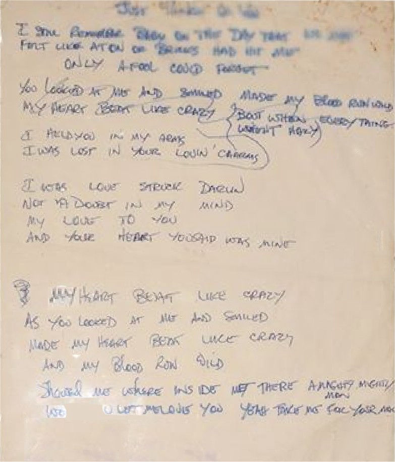 Just Thinking of You Handwritten Lyrics
