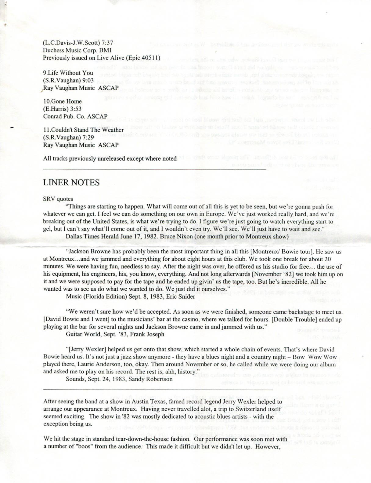 Live at Montreux Press Release