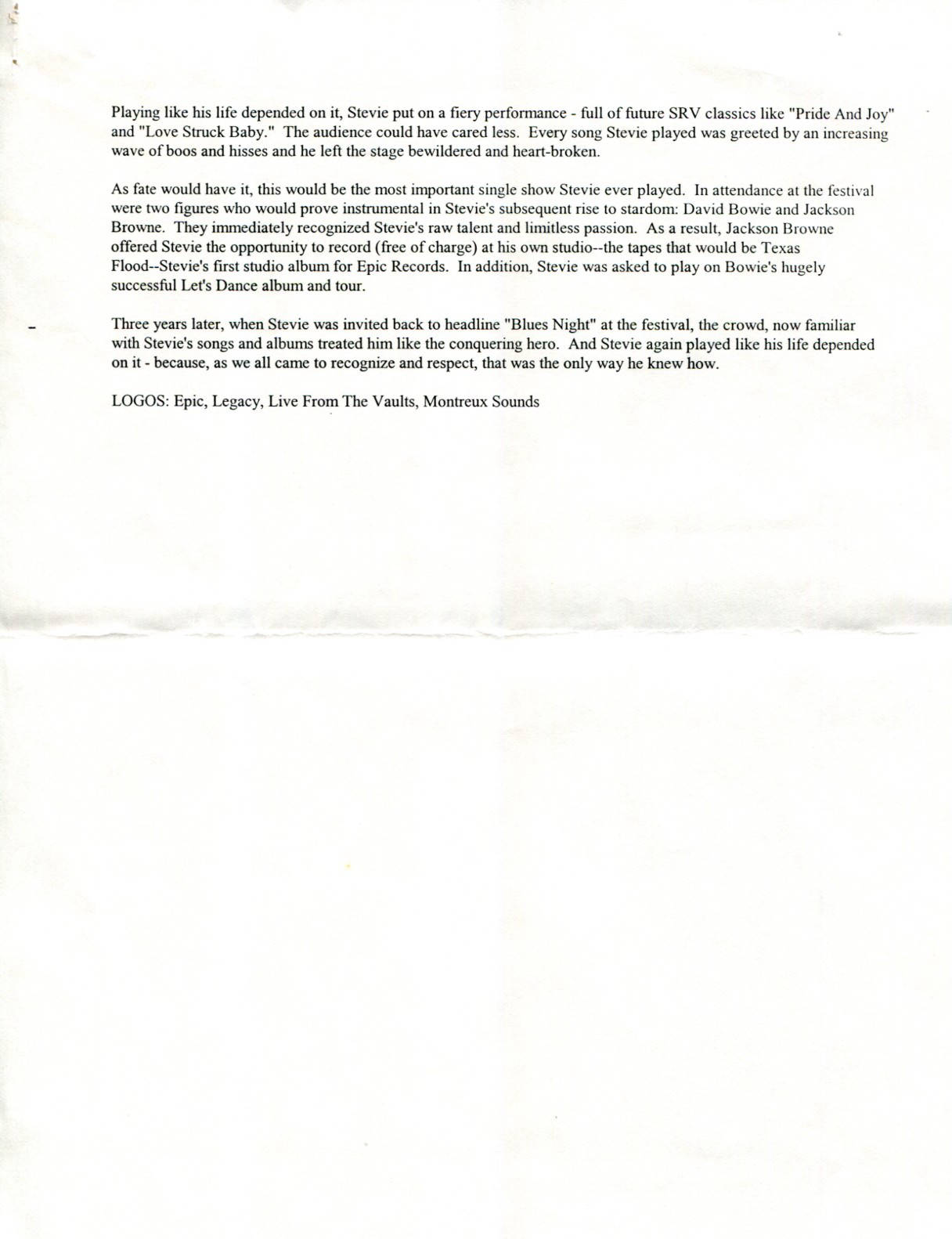 Live at Montreux Press Release
