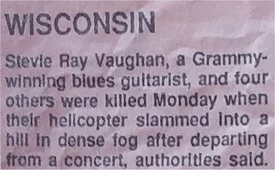 Stevie Ray Vaughan Death Newspaper Report