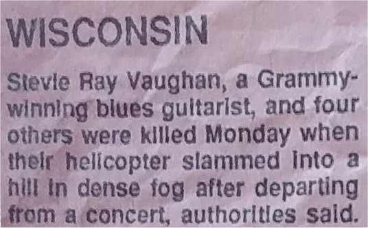 Stevie Ray Vaughan Death Newspaper Report