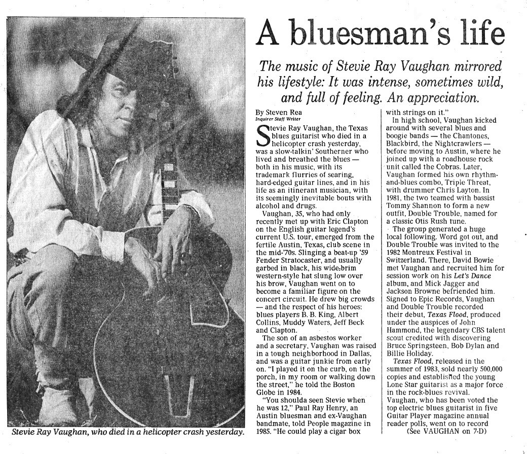 Stevie Ray Vaughan Death Newspaper Report