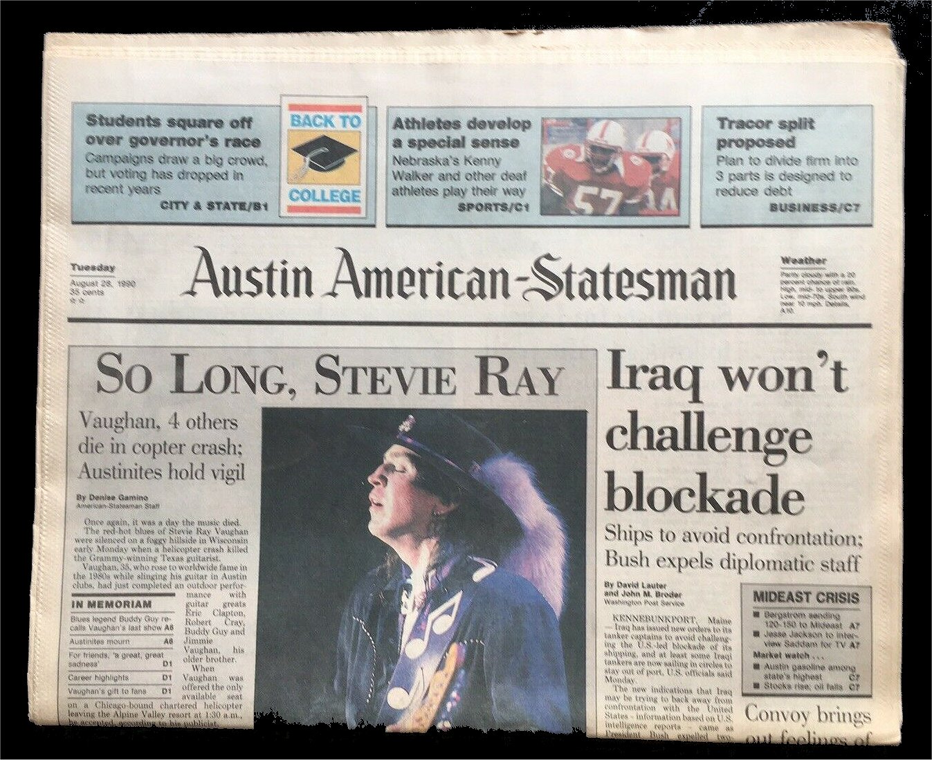Stevie Ray Vaughan Death Newspaper Report