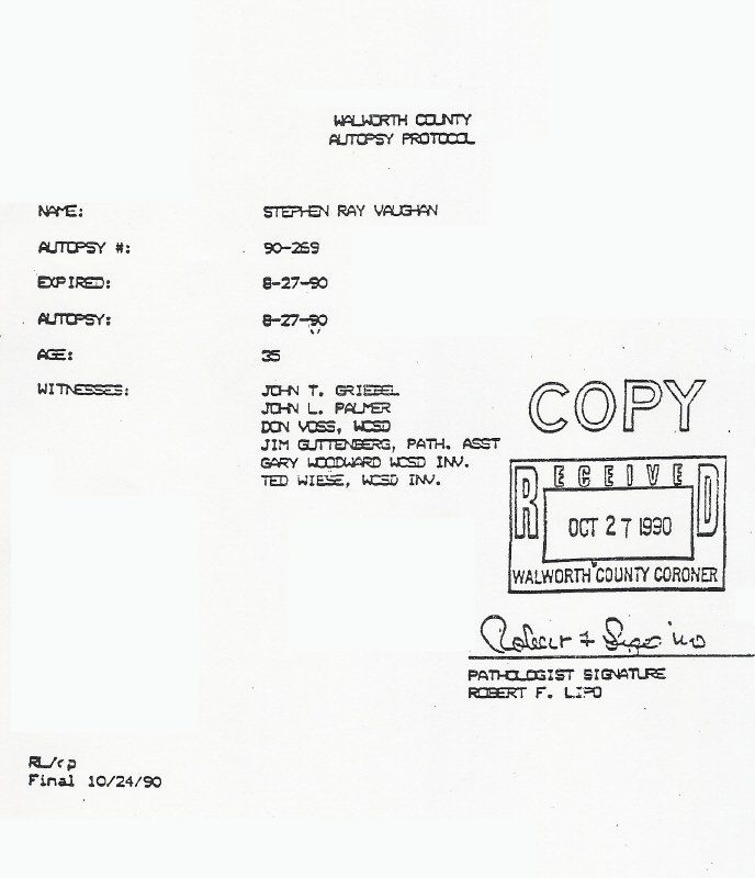 Stevie Ray Vaughan Autopsy Report