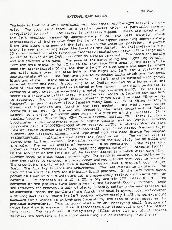 Stevie Ray Vaughan Autopsy Report