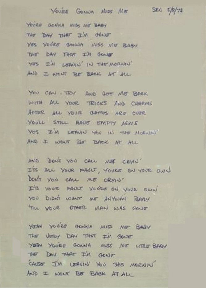 You're Gonna Miss Me Handwritten Lyrics